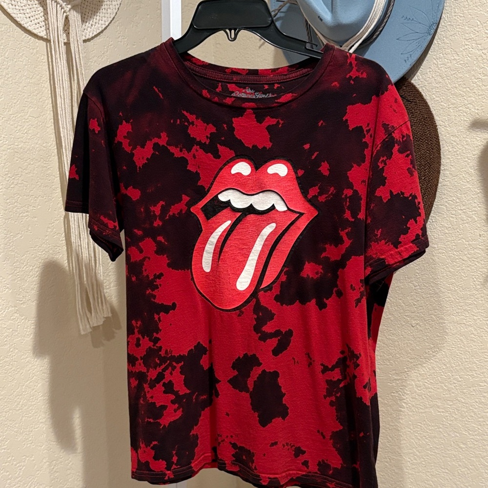 the Rolling Stones Red & Black Tongue Logo Tie-Dye Tee